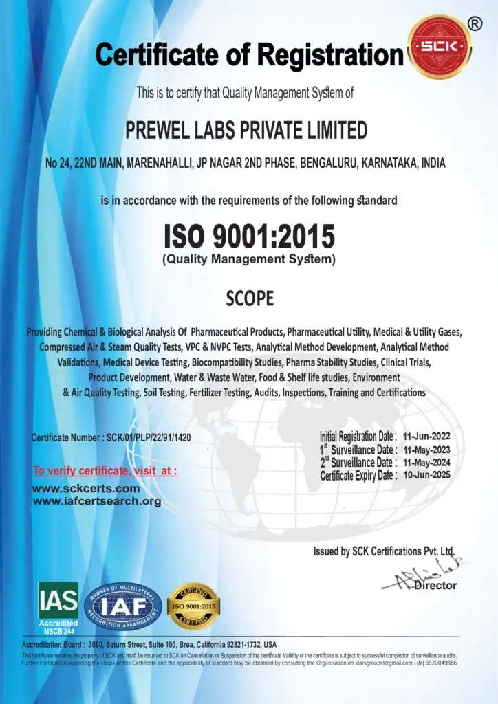 Prewel Labs Pvt. Ltd. ISO 9001-2015 Certificate