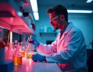 A scientist performing disinfectant efficacy testing in a lab