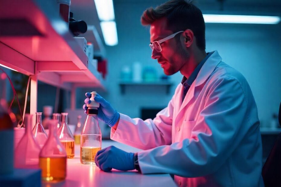 A scientist performing disinfectant efficacy testing in a lab