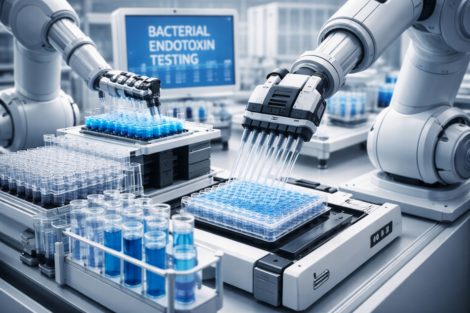Robotic automation performing bacterial endotoxin testing with automated pipetting and high-throughput microplate analysis